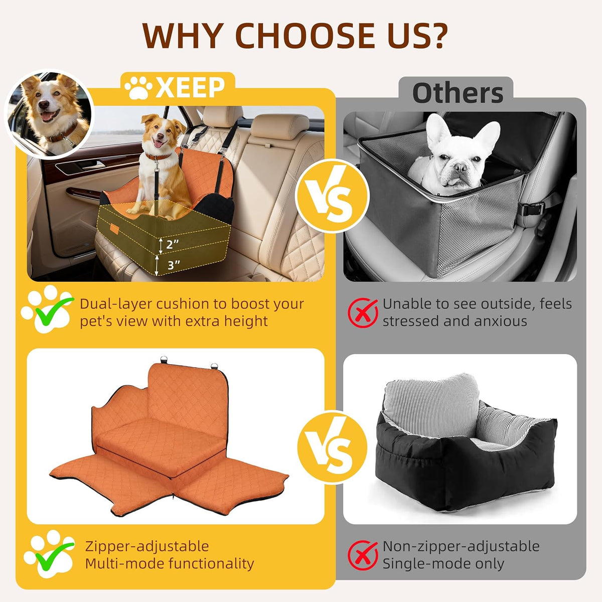 Asiento elevador perro mediano 60lb cojín viscoelástica lavable