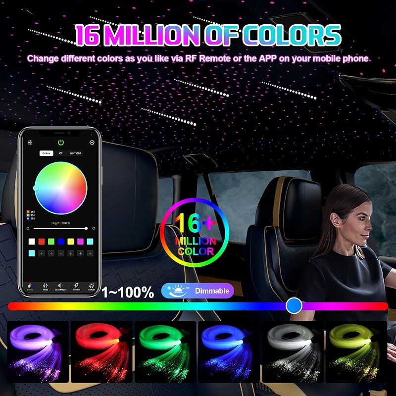 Kit luces techo coche RGBW 9.8pulg estrellas fugaces