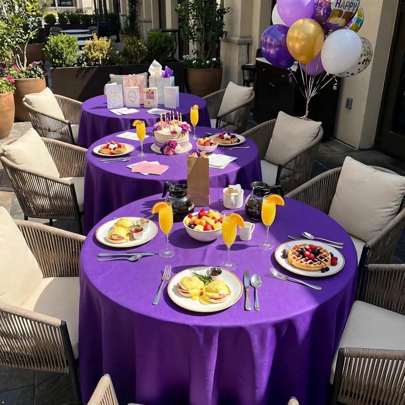 8 Manteles Redondos 90pulg Poliéster Morado para Bodas