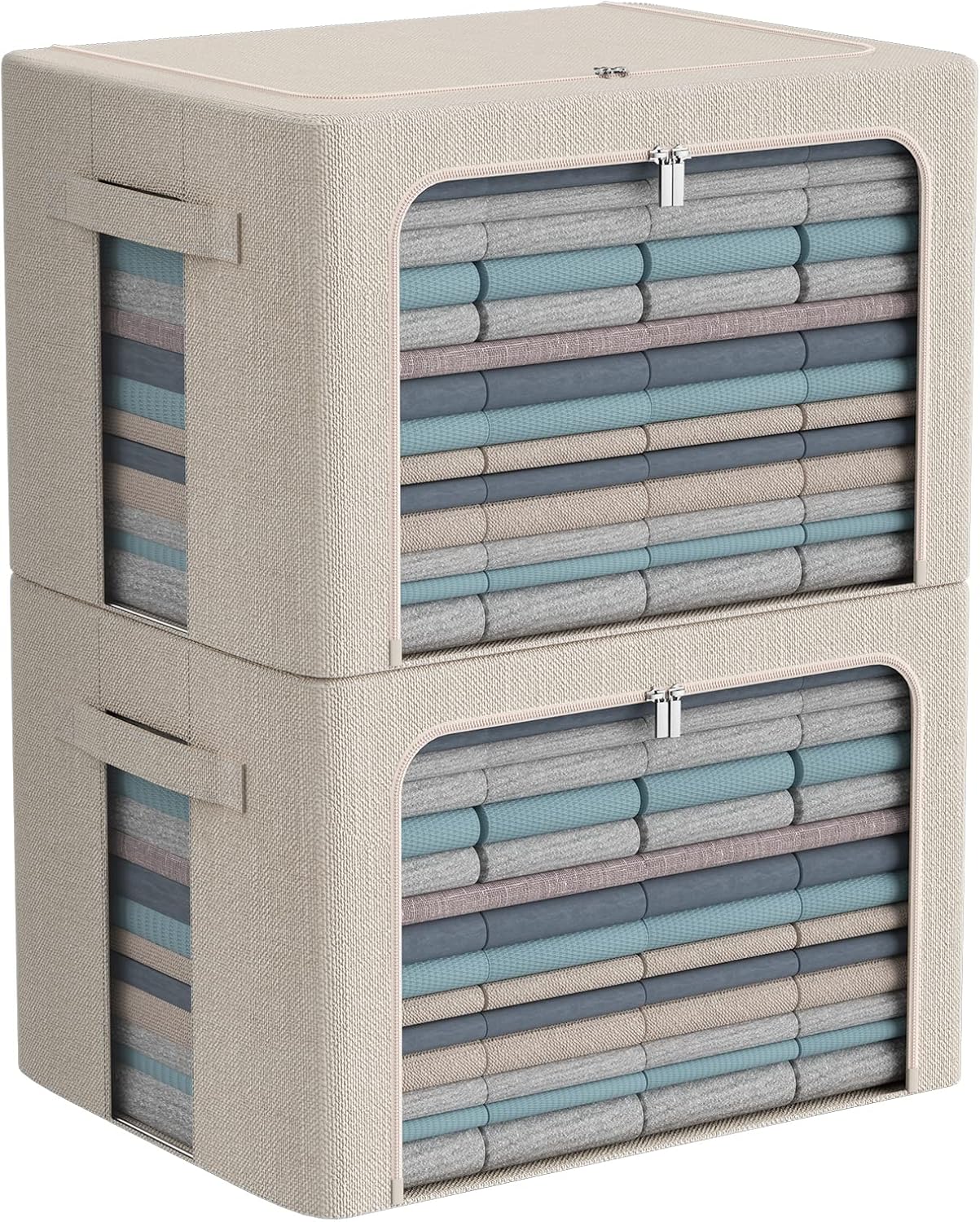 Set 2 Contenedores Almacenamiento Ropa Tela Lino con Ventana