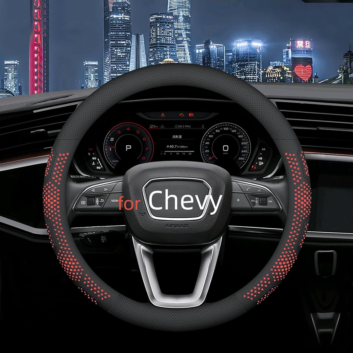 Funda cuero volante Chevy 14.5-15" antiderrap rojo