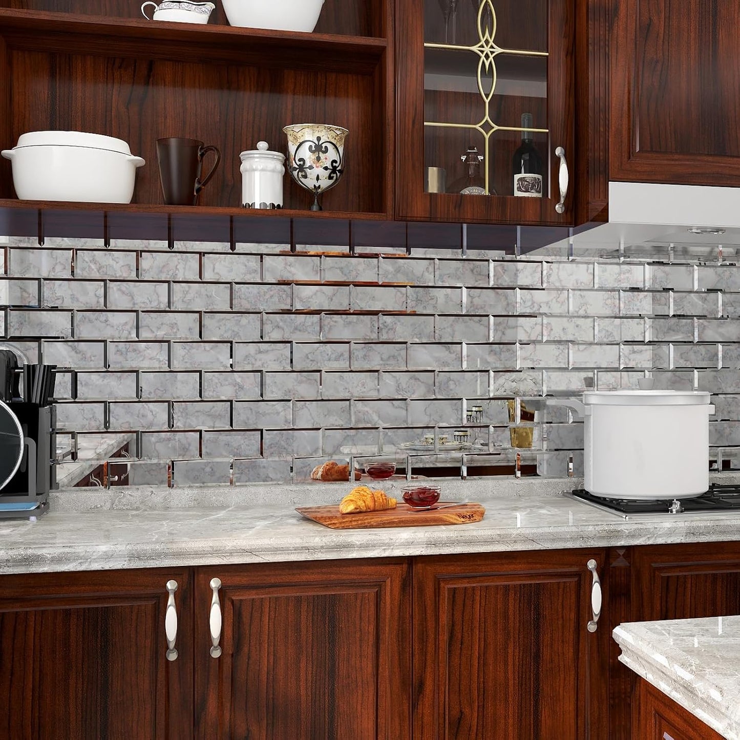 Azulejos espejo biselado autoadhesivo 3x6pulg cocina baño