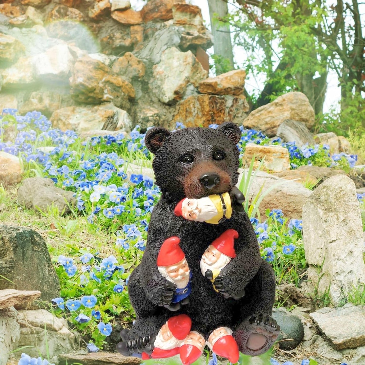 Estatua gnomos traviesos oso negro 14.5pulg resina
