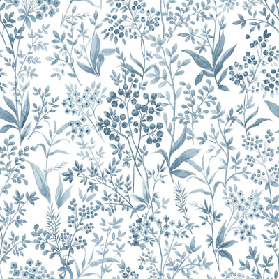 Papel tapiz azul floral autoadhesivo 17.3x393pulg