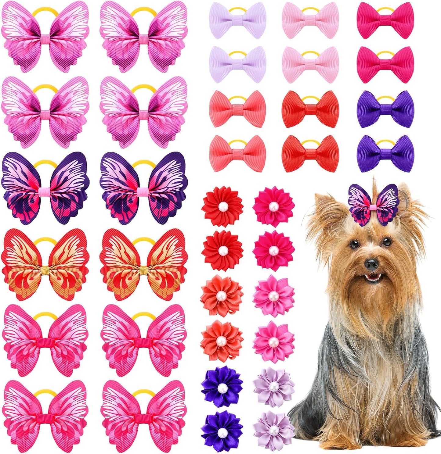 36 Pzas Moños Perros con Bandas Elásticas y Perlas
