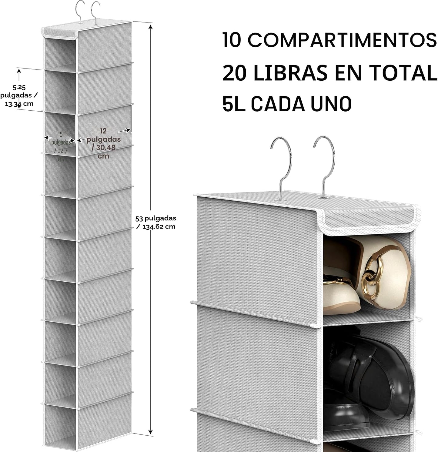Organiz. zapatos colgante 10 estantes gris
