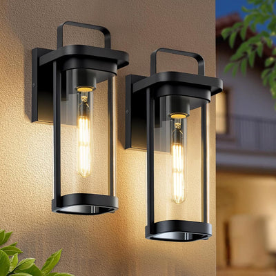 2 Luces pared exterior negro mate pantalla vidrio transparente