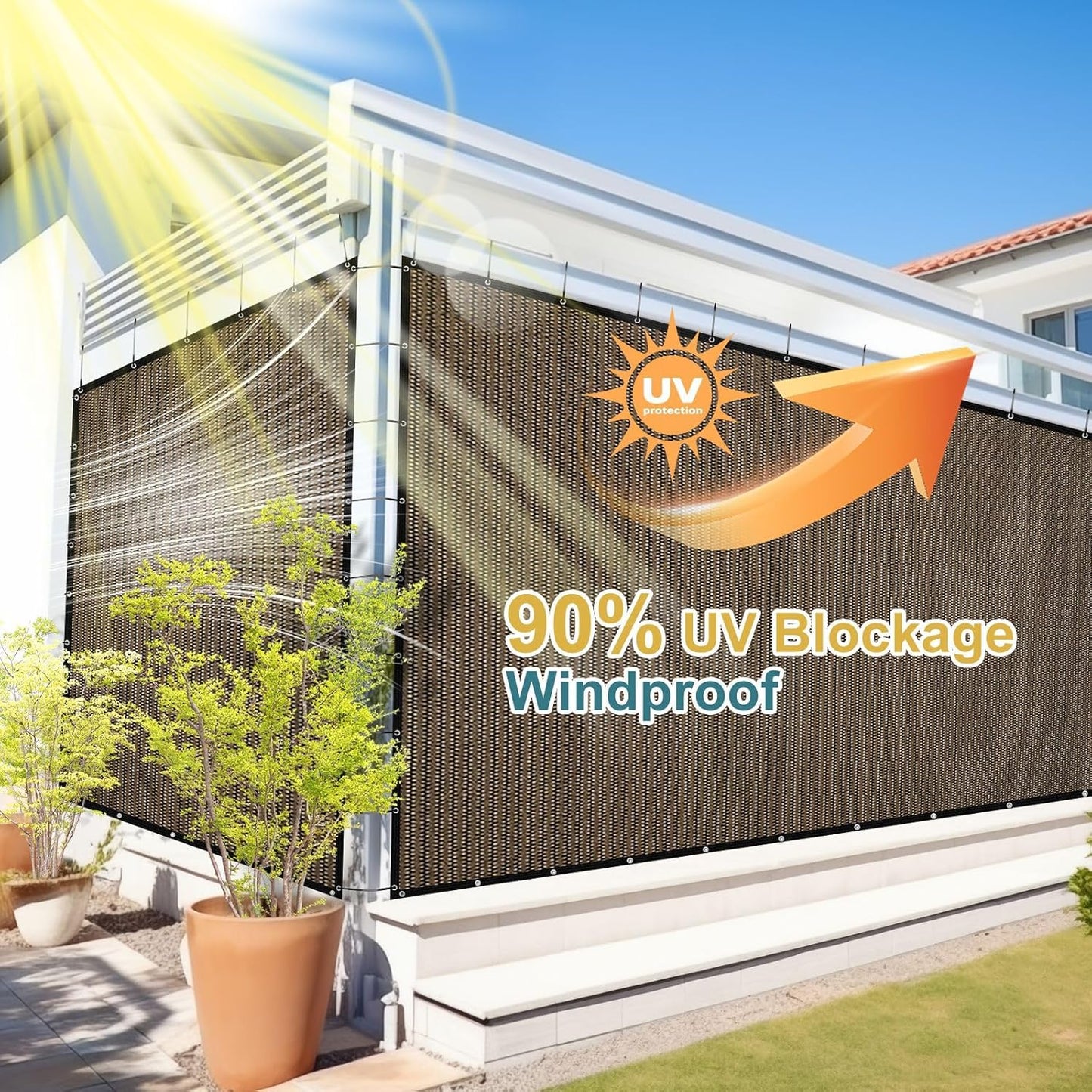 Tela sombra 90% protección solar ojales 6x8ft color moca
