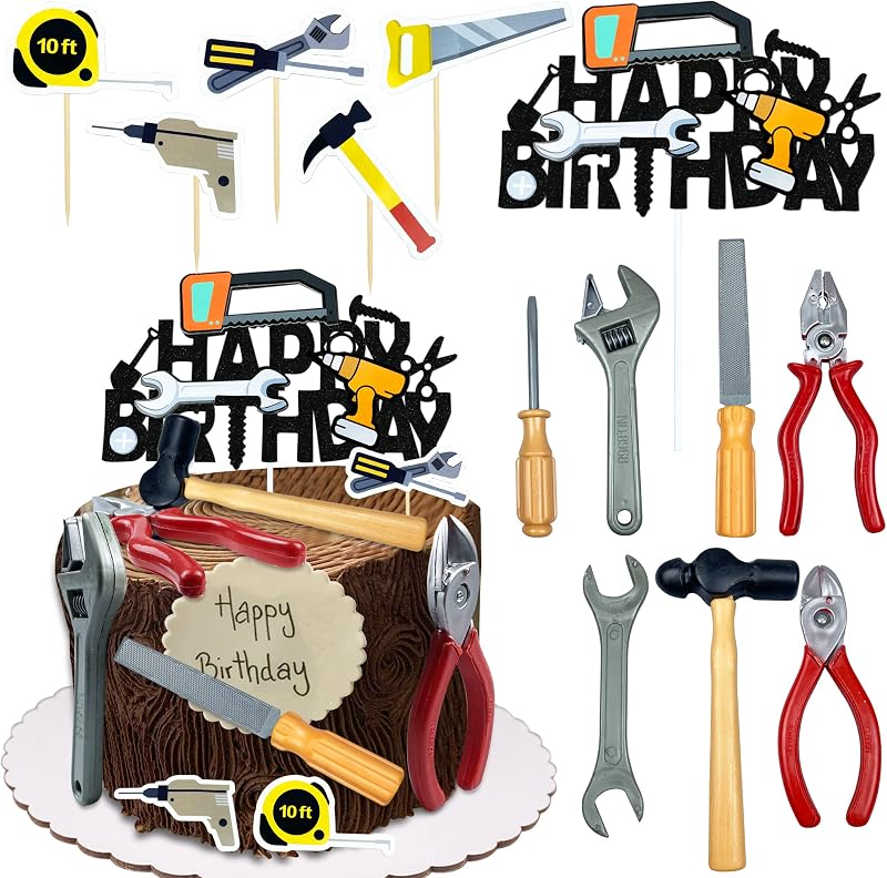 18 herramientas decoración tarta caja martillo sierra
