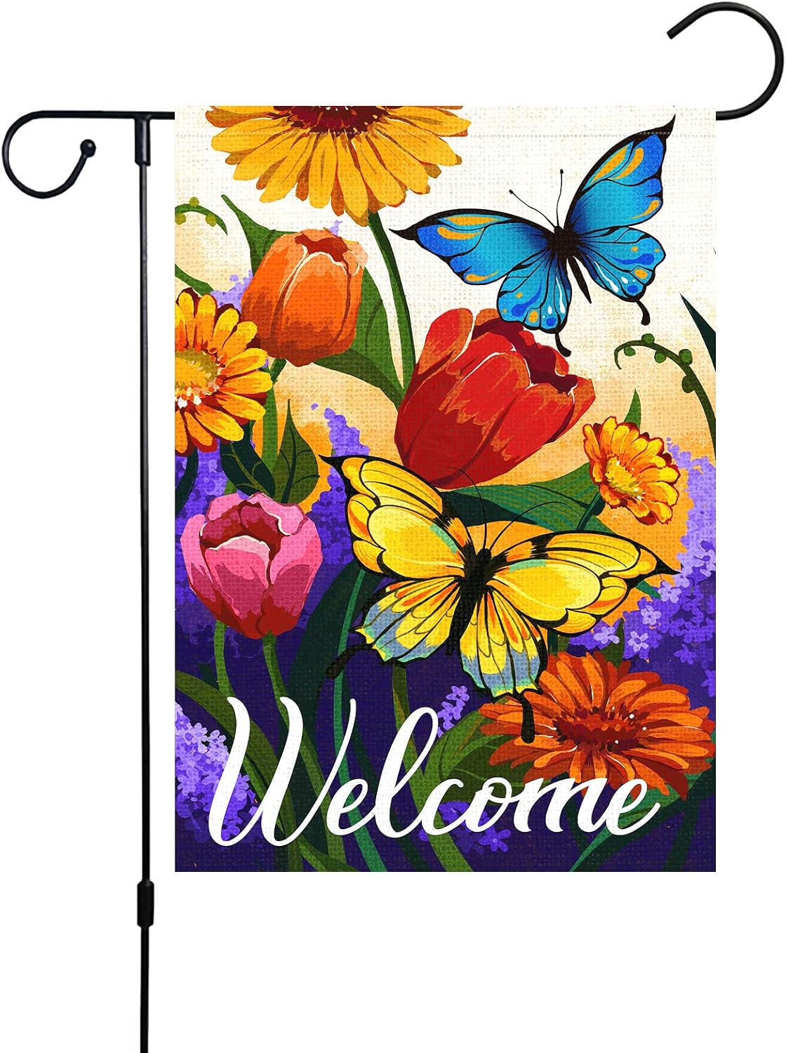 Bandera jardín floral 12x18pulg doble cara arpillera