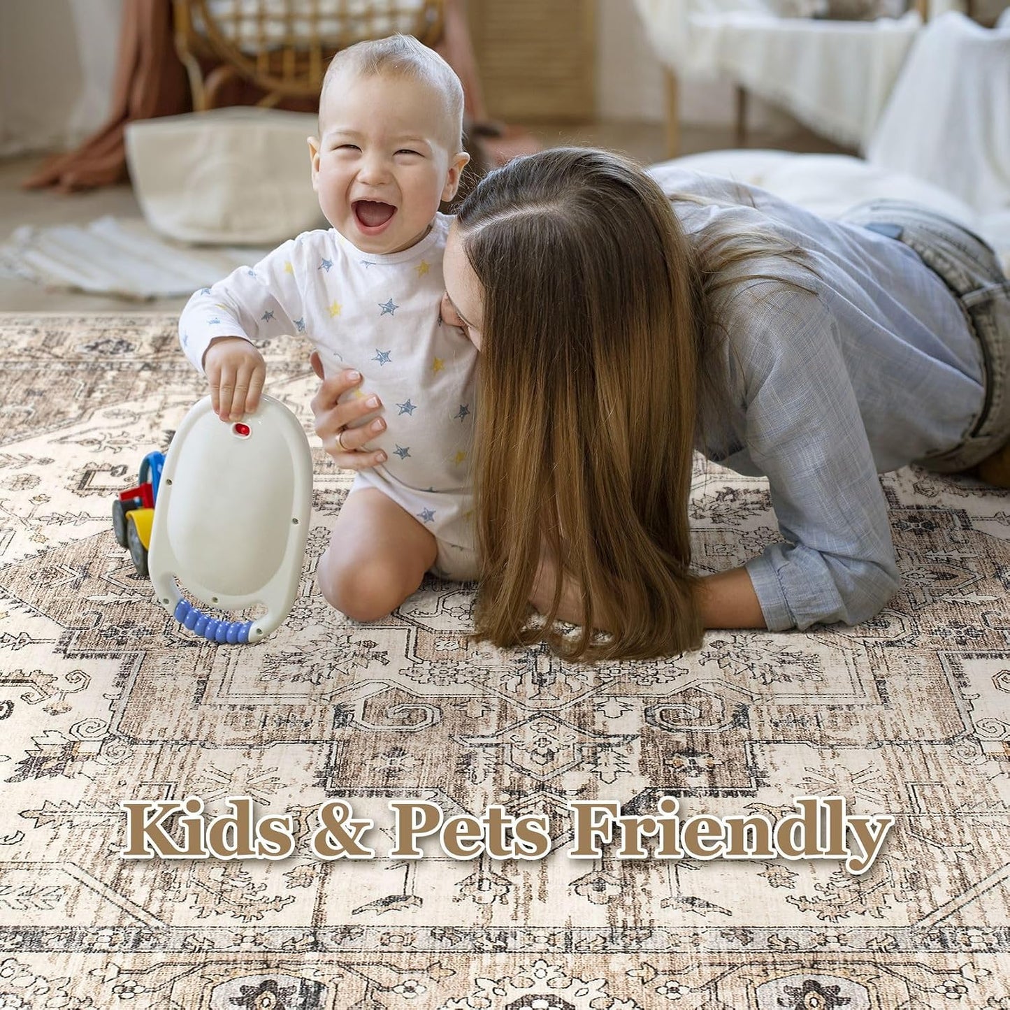 Alfombra 7x9 lavable estilo granja con respaldo antiderrap