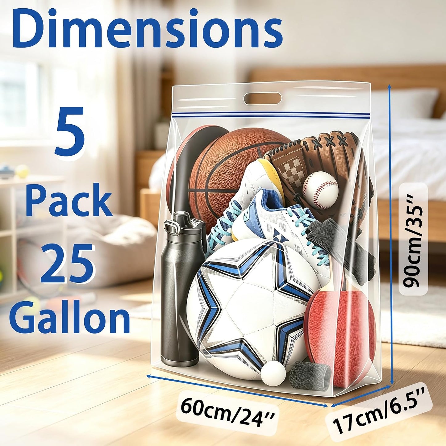 Bolsas almacenamiento 25gal 35x24" con cremallera set 5