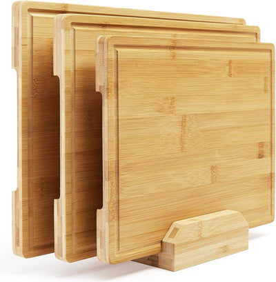 3 Pzas Tablas Cortar Bambú con Soporte y Asas