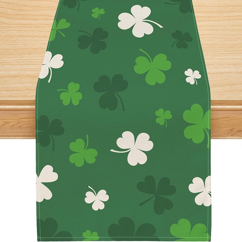 Camino mesa San Patricio trébol verde 13x60pulg