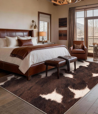 Alfombra piel vaca 4x6ft marrón sala suave lavable pelo bajo