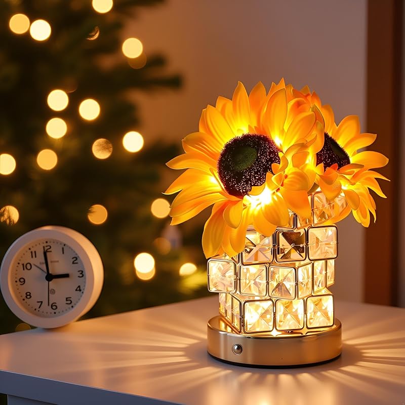 Lámpara sol inalámbrica con flor rosa led recargable para noche