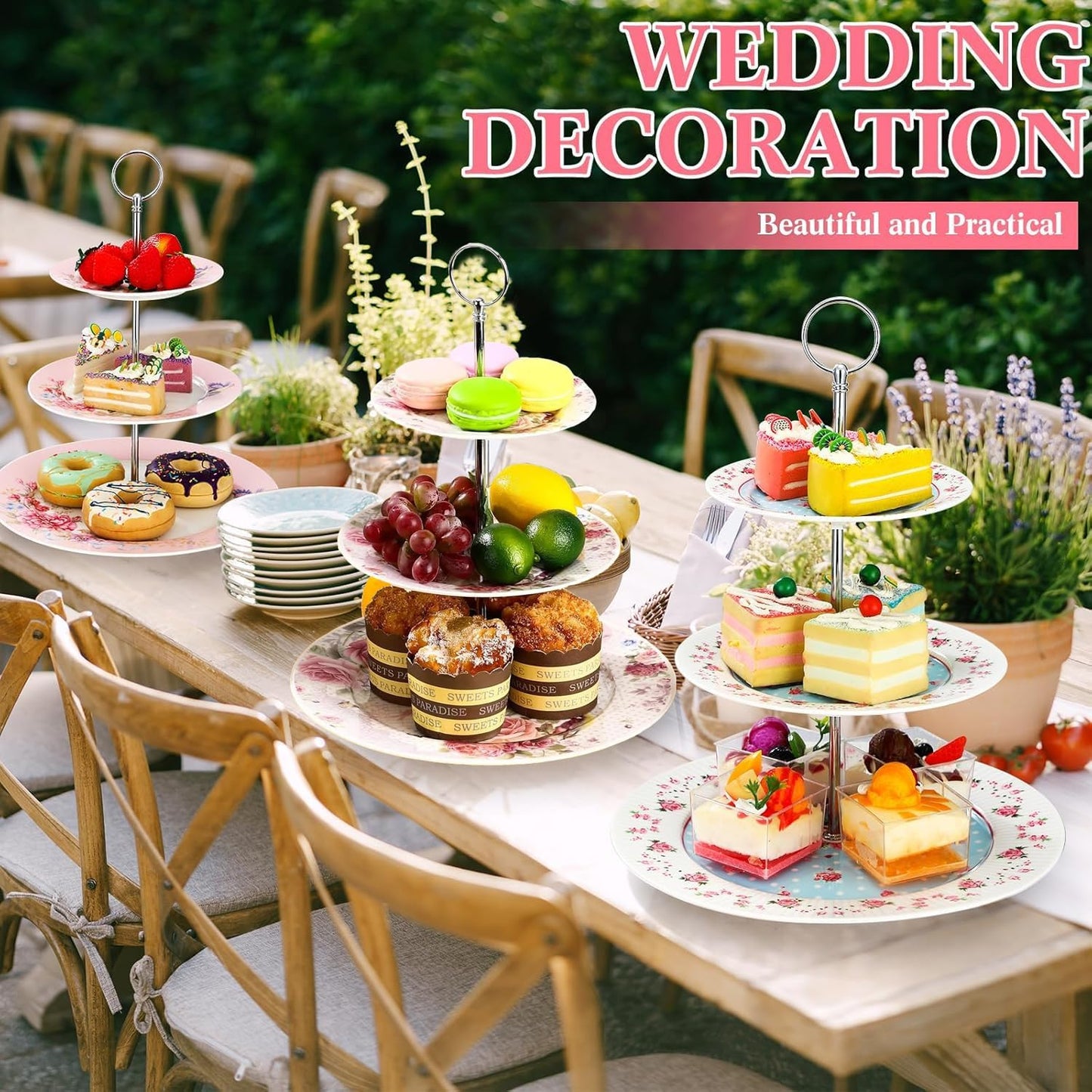 Soporte cupcakes 3 niveles floral para bodas y fiestas