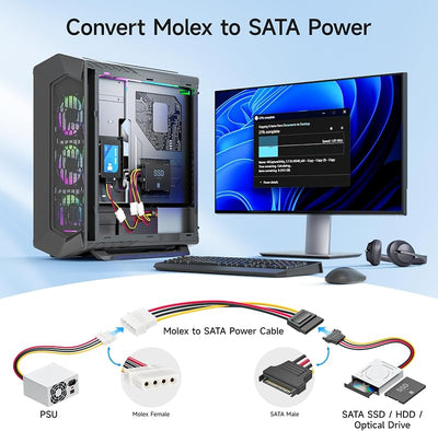 3 Cables Molex a SATA 4pines 6pulg