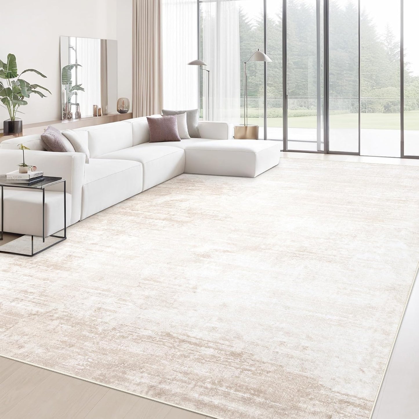 Alfombra 9x12pulg lavable antiderrap beige para dormitorio
