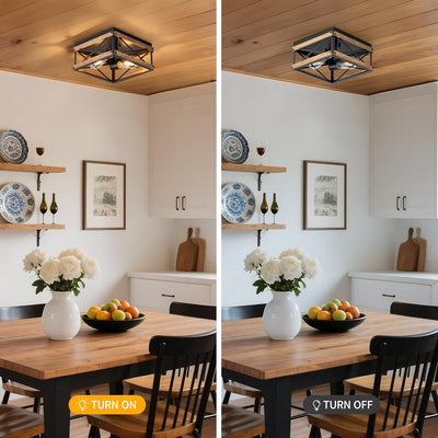Lámpara techo 2 luces rústica metal madera cocina dormitorio
