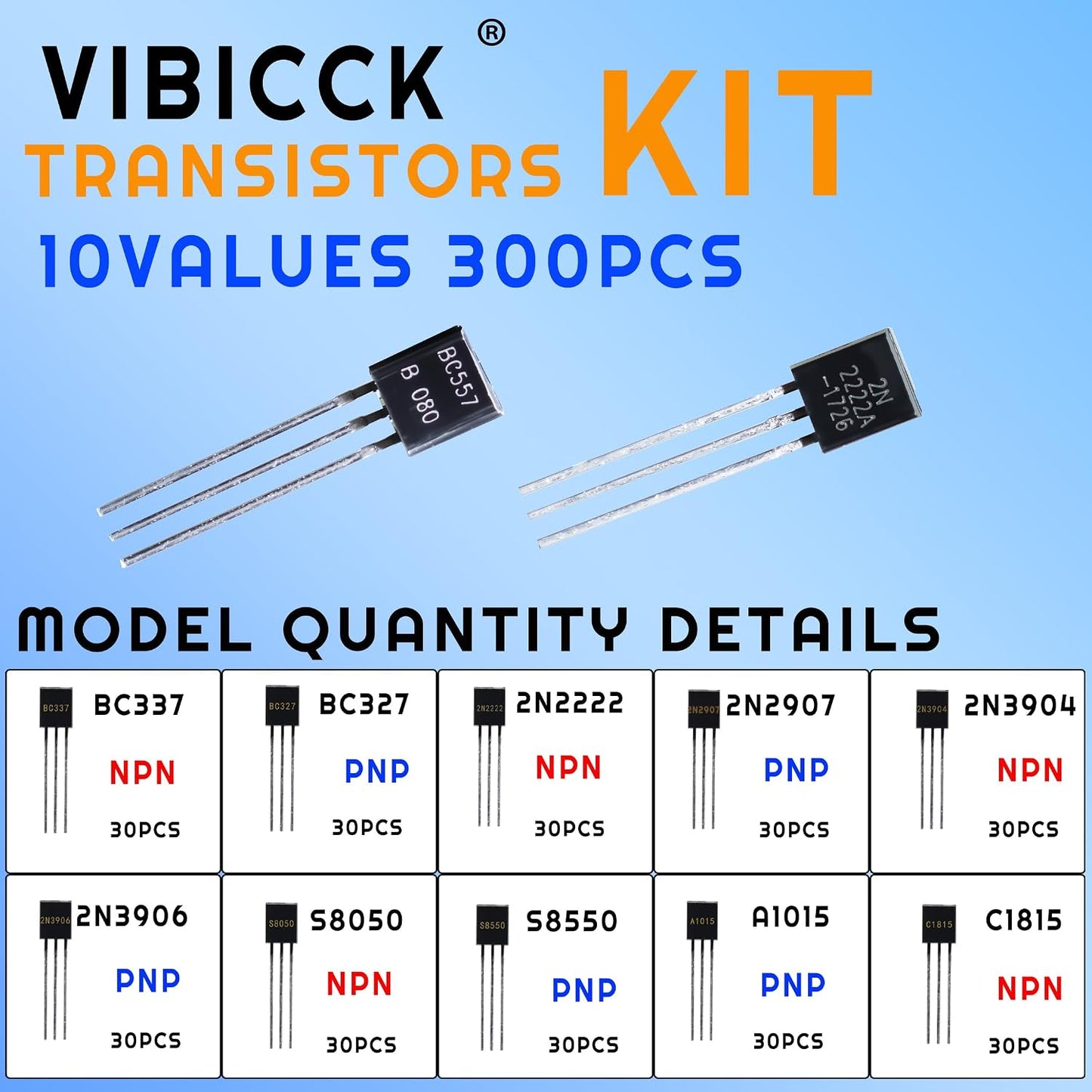 Kit 300 pzas transistores tipo TO92 PNP NPN