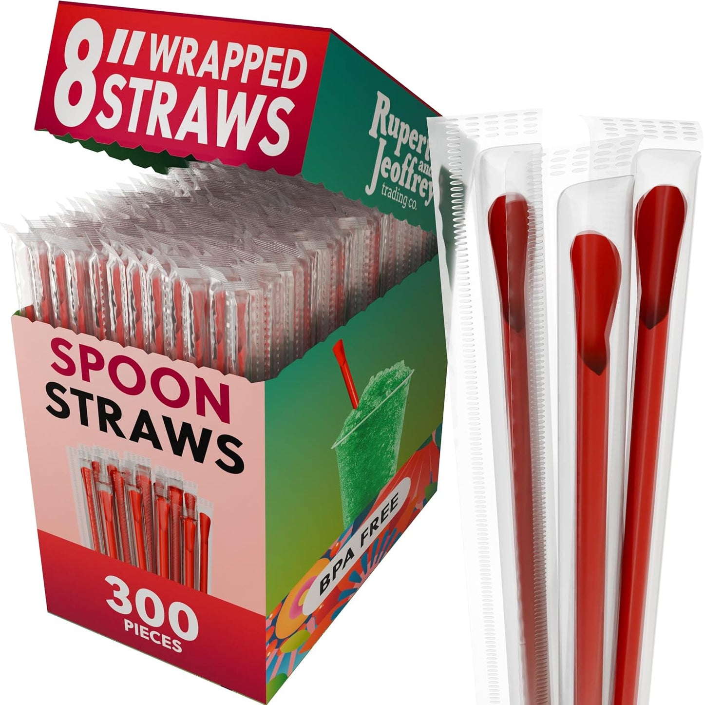 Pajitas cuchara Sno-cono individuales rojo 300