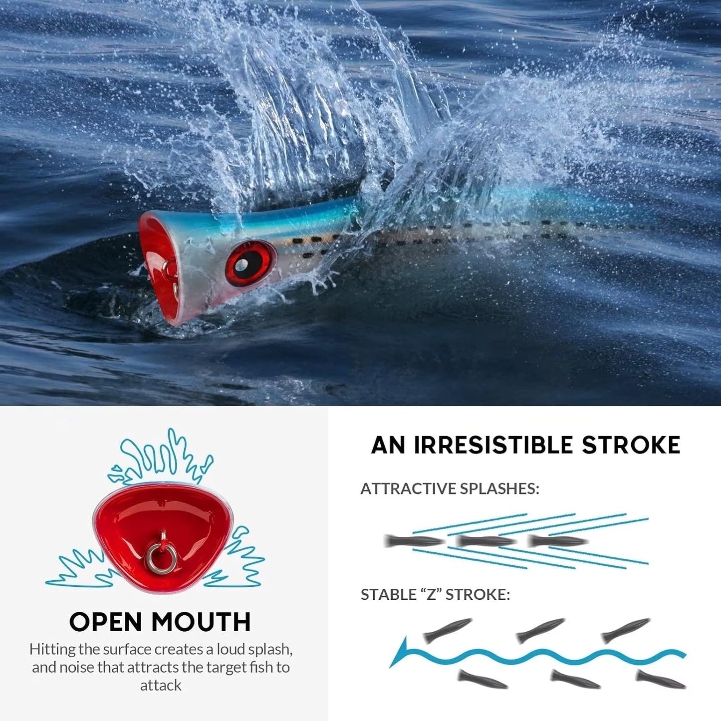 Señuelo GT Popper 3 ganchos fuertes pesca surf