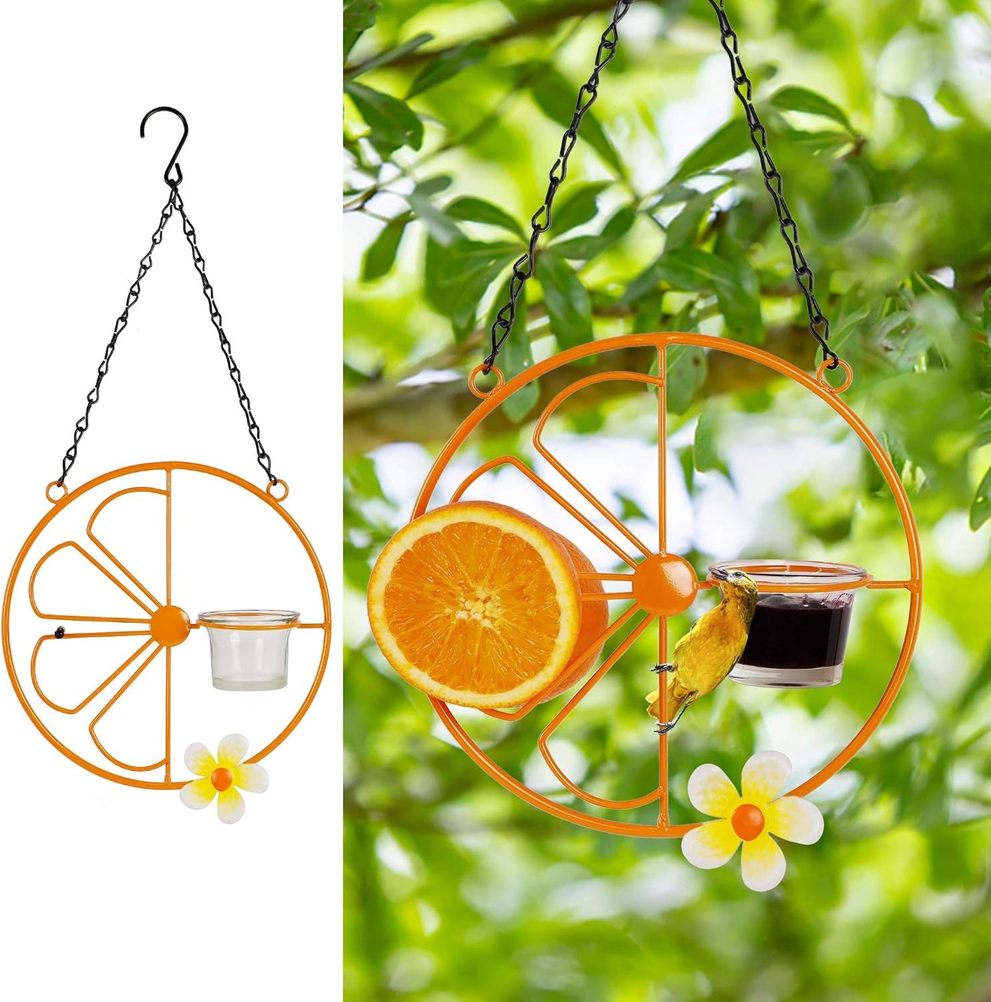 Comedero para pájaros jalea naranja al aire libre