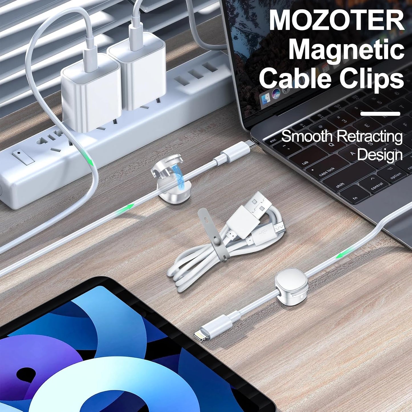 6 Clips Magnéticos para Cables y Organizador Escritorio