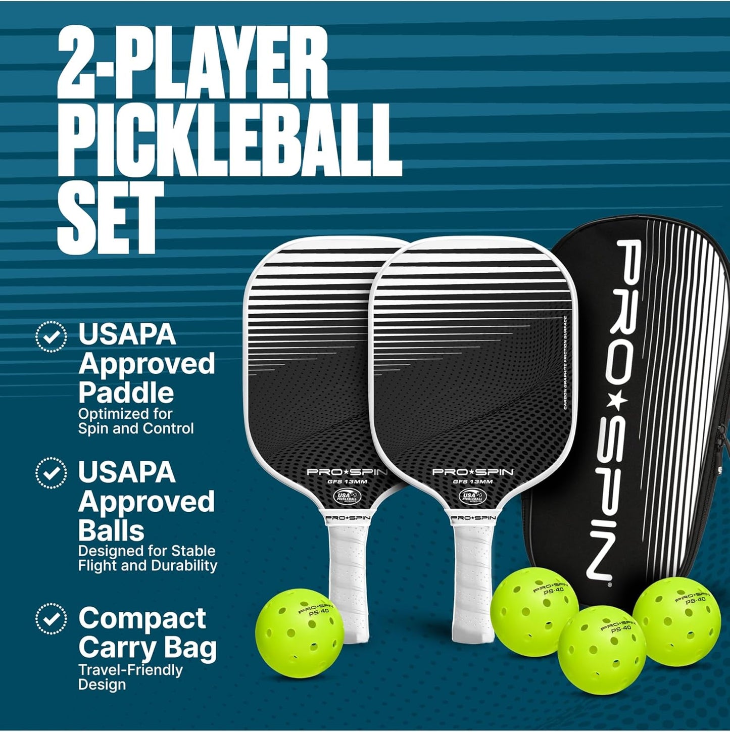 Set 2 palas pickleball fibra carbono con bolsa y bolas