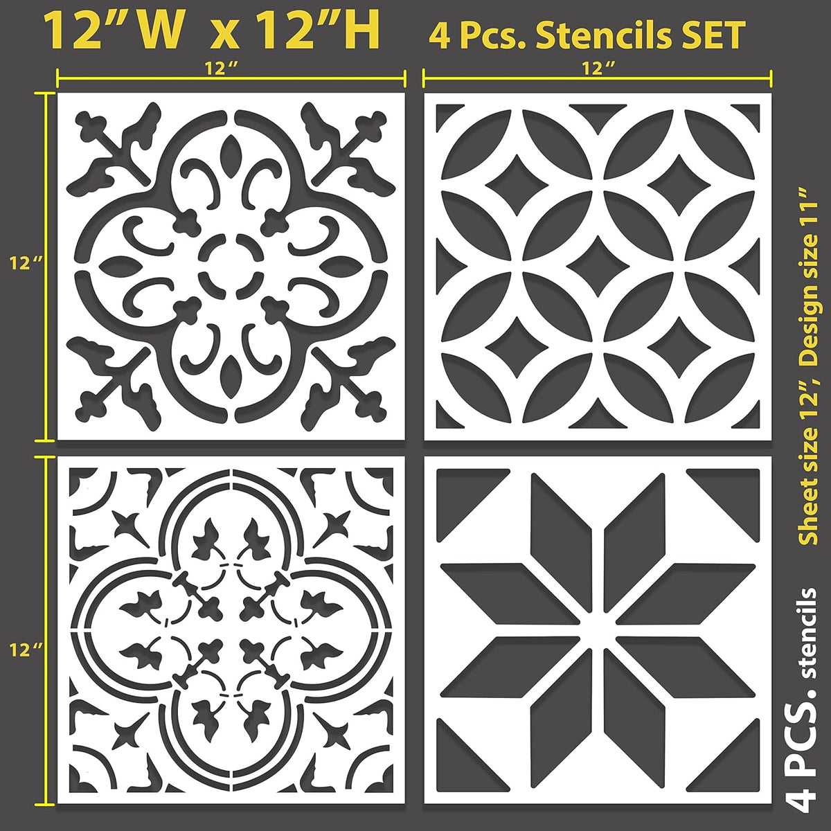 4 Pzas Plantillas Azulejos 12x12pulg Reutilizables