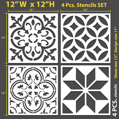 4 Pzas Plantillas Azulejos 12x12pulg Reutilizables