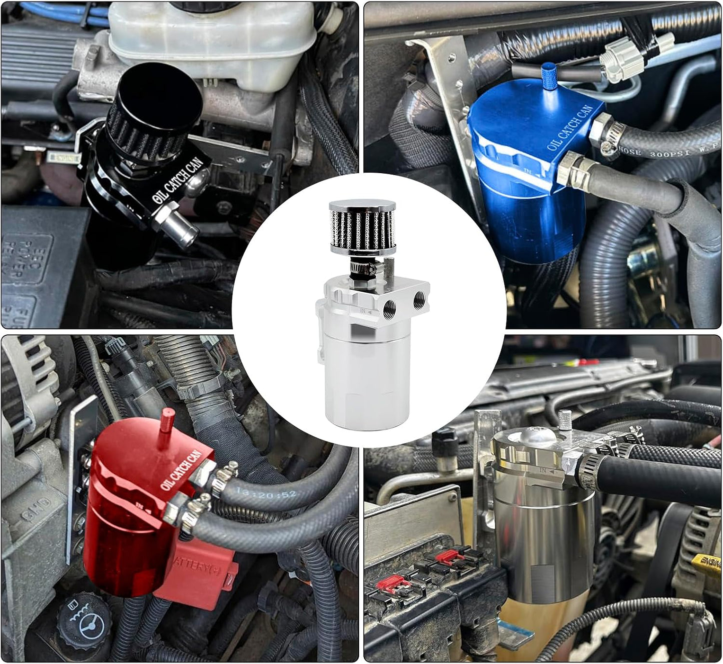Kit separador aceite aluminio 300ml soporte tubo plateado