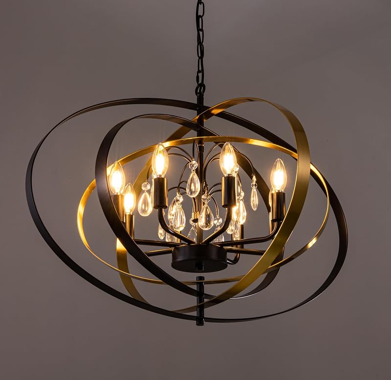 Candelabro cristal negro dorado 6 luces 31" sala comedor