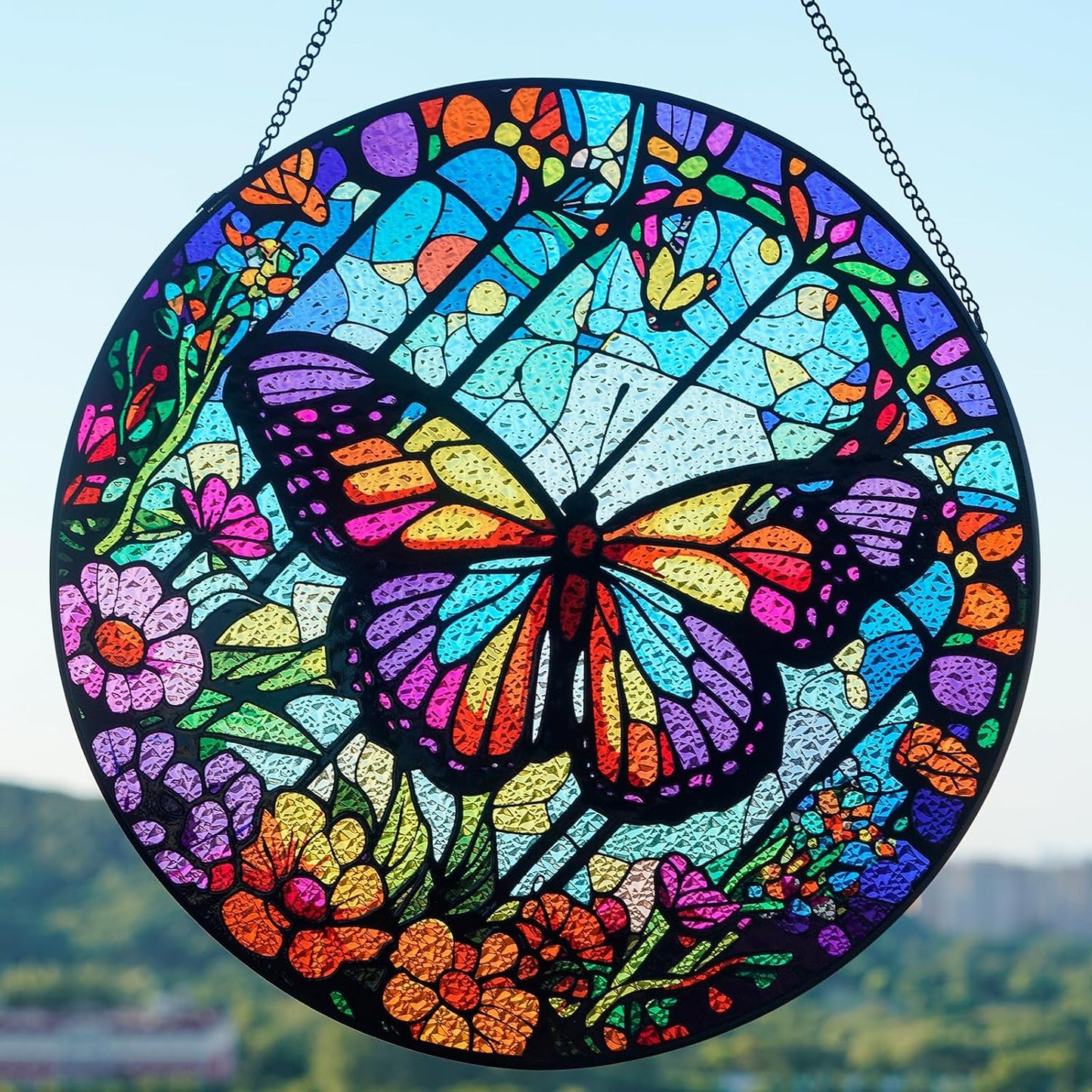 Colgante vidrieras atrapasoles mariposa para hogar 12pulg