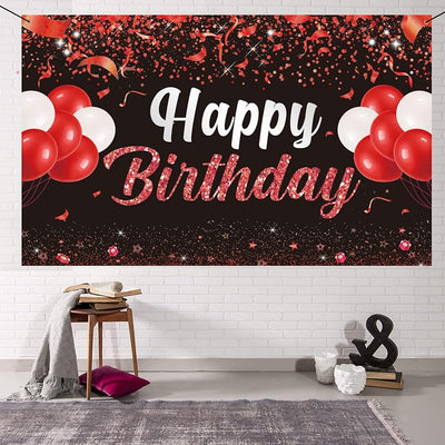 Fondo pancarta cumpleaños rojo y negro decoración cabina fotos