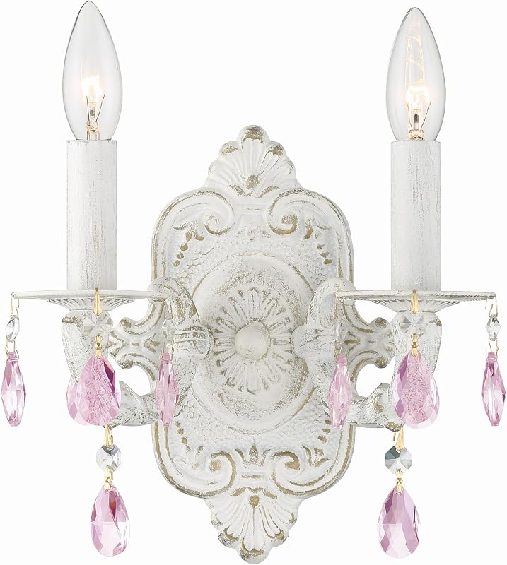 Aplique cristal rosa claro blanco antiguo 2 luces