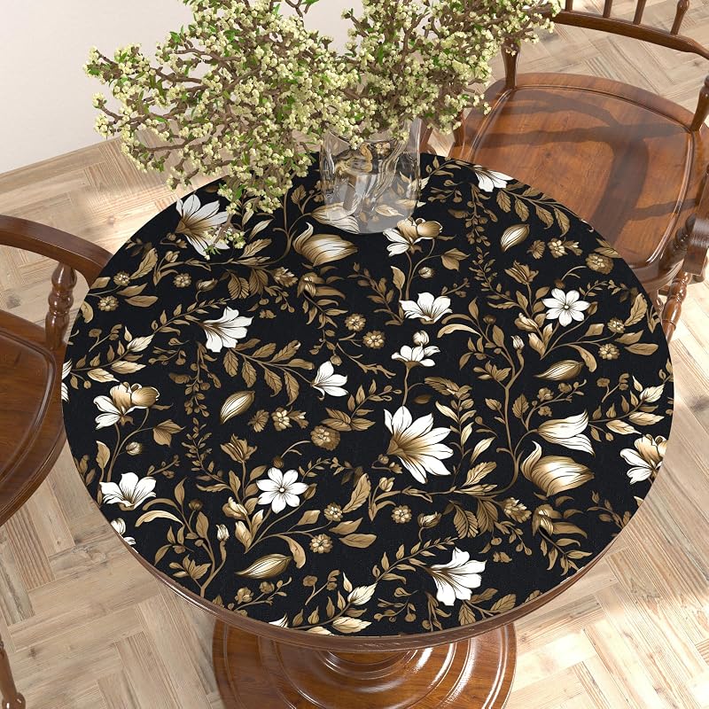 Papel contacto retro floral negro dorado 17.5x196.5"
