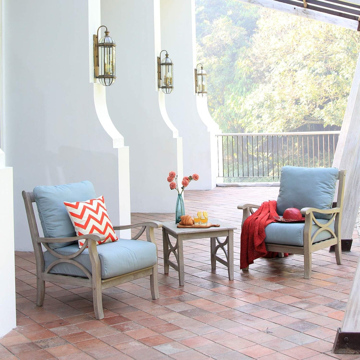 Mesa auxiliar para patio teca desgastada