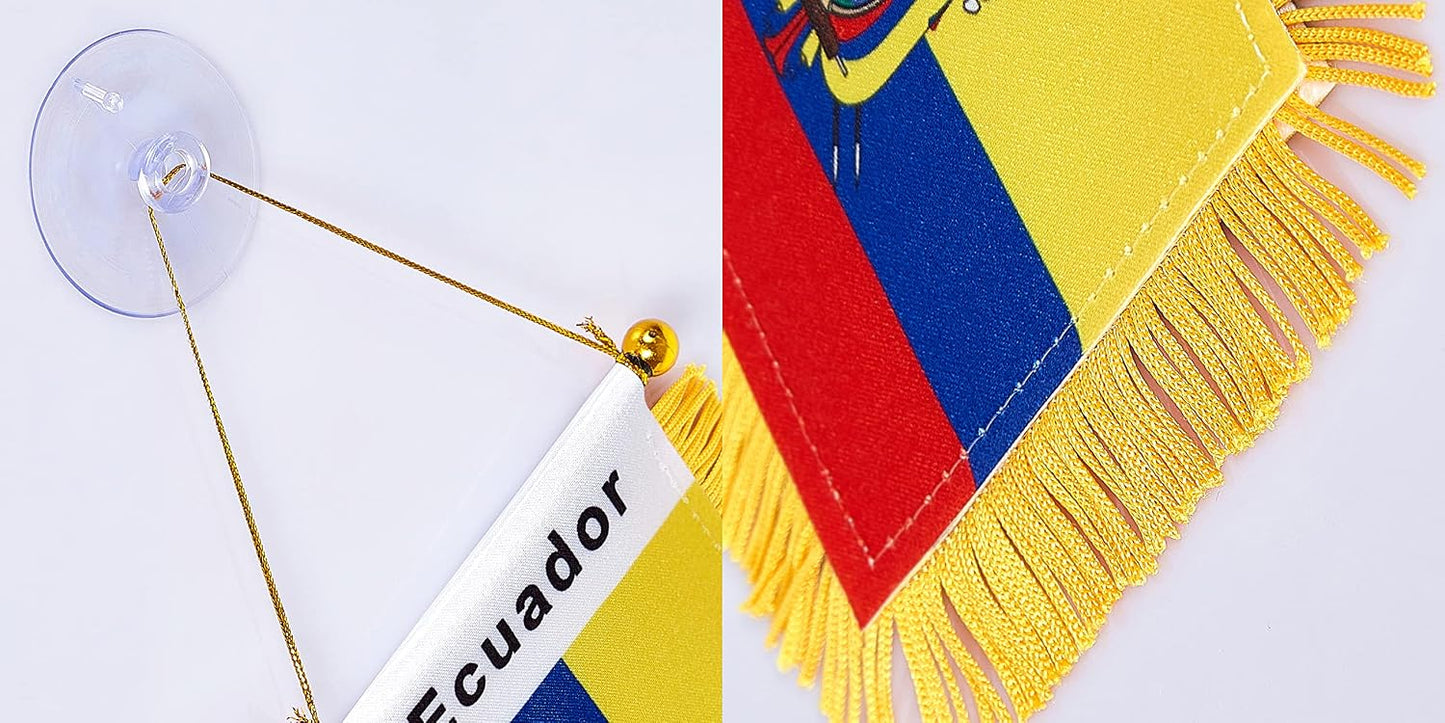 Bandera Ecuador 3x5pulg mini para auto ventosa dorada