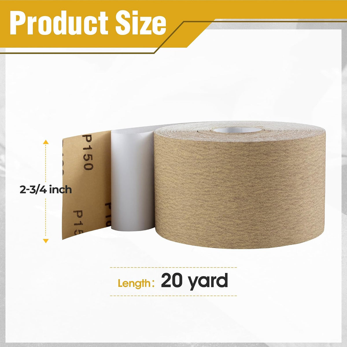 Rollo papel lija PSA grano 150 2-3/4pulg x20yd autoadhesivo