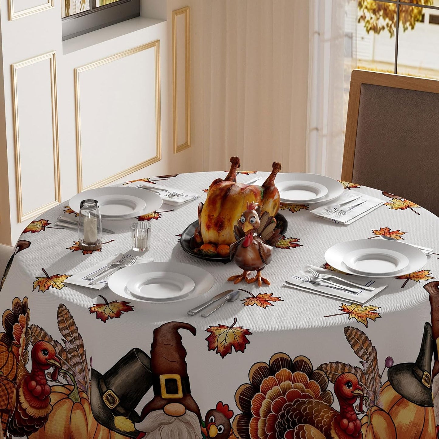 Mantel redondo 60x60pulg gnomos pavo interior exterior