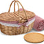 Cesta picnic bambú con asa tejido resistente forro lavable
