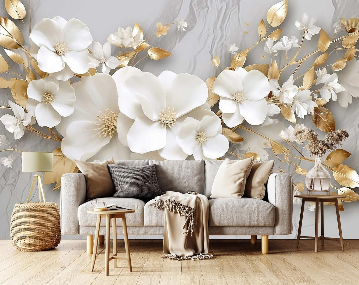 Papel tapiz 3D abstracto beige flor sala dormitorio