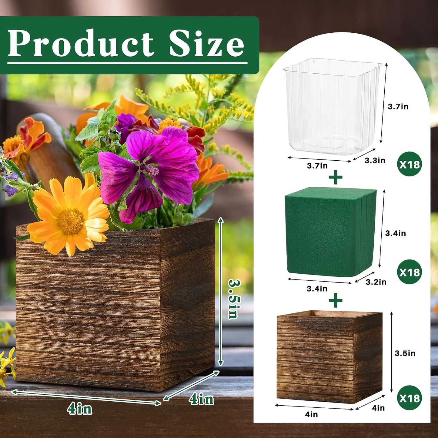 Set 18 Cajas Plantadoras Madera Cuadrada Forro Plástico