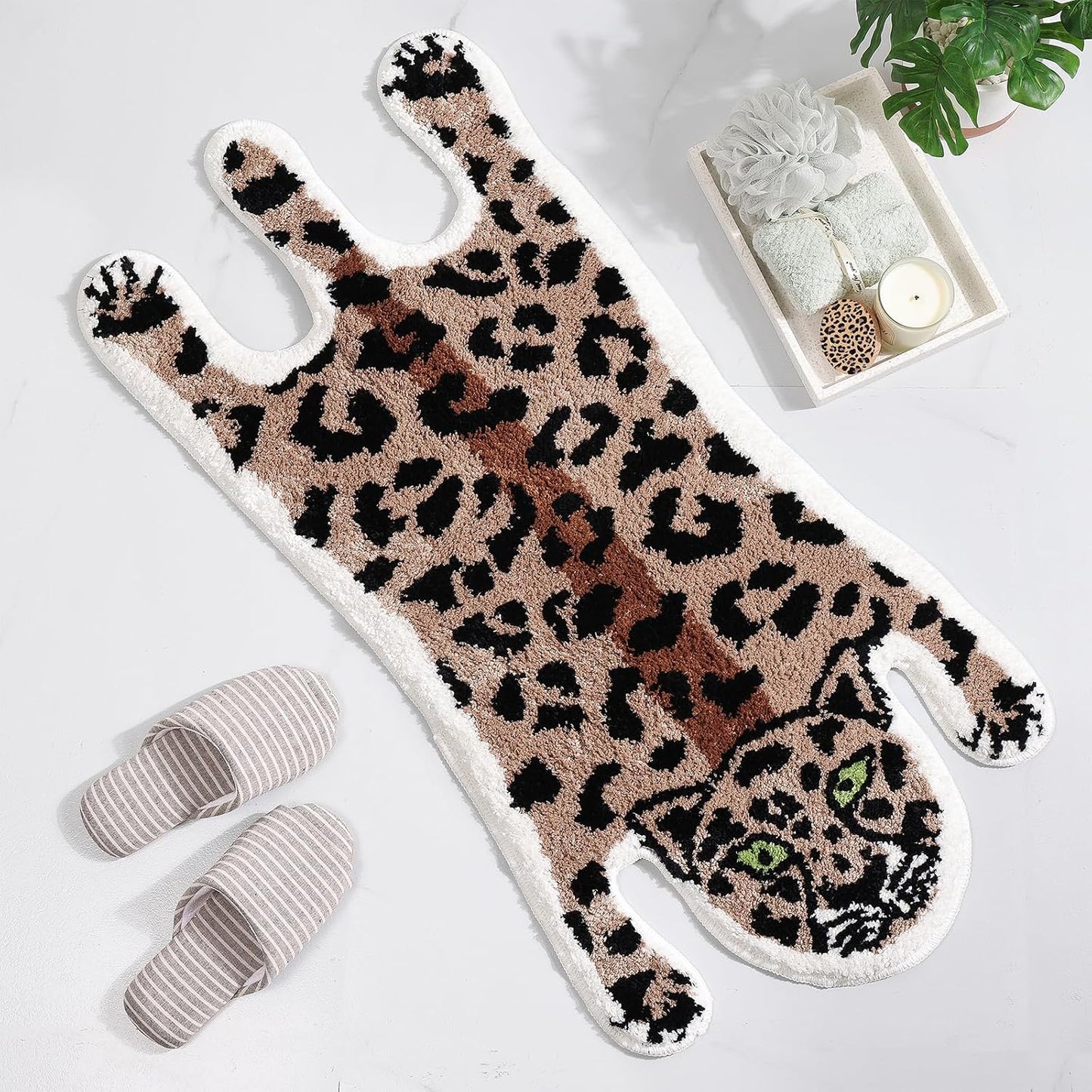 Tapete baño leopardo marrón antiderrap felpa