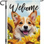 Bandera jardín doble cara 12x18pulg corgi y girasol