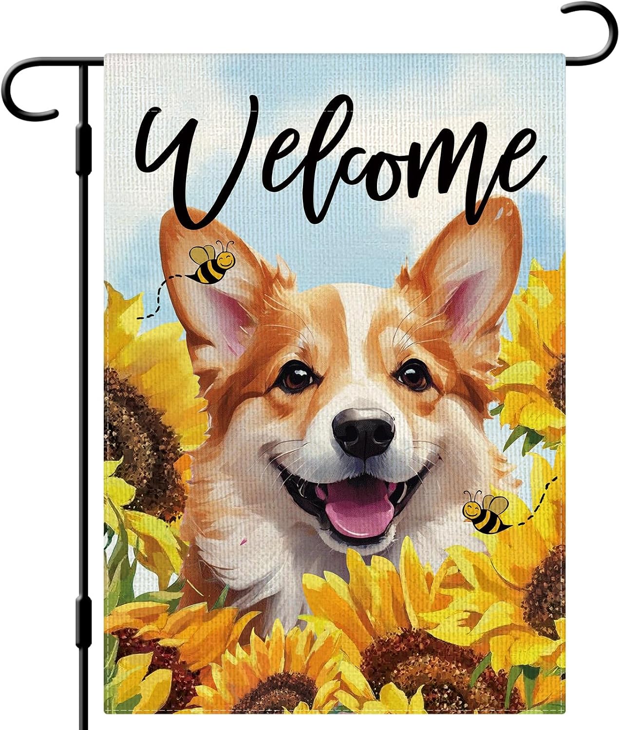 Bandera jardín doble cara 12x18pulg corgi y girasol