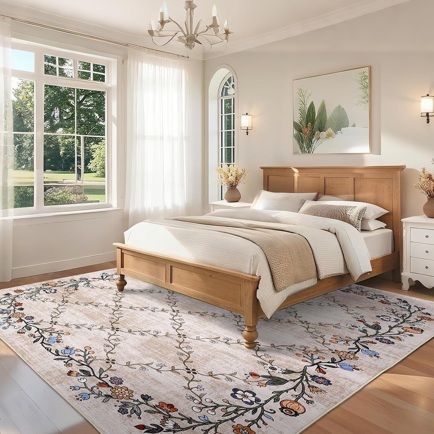 Alfombra floral lavable 4x6ft sala dormitorio antiderrap