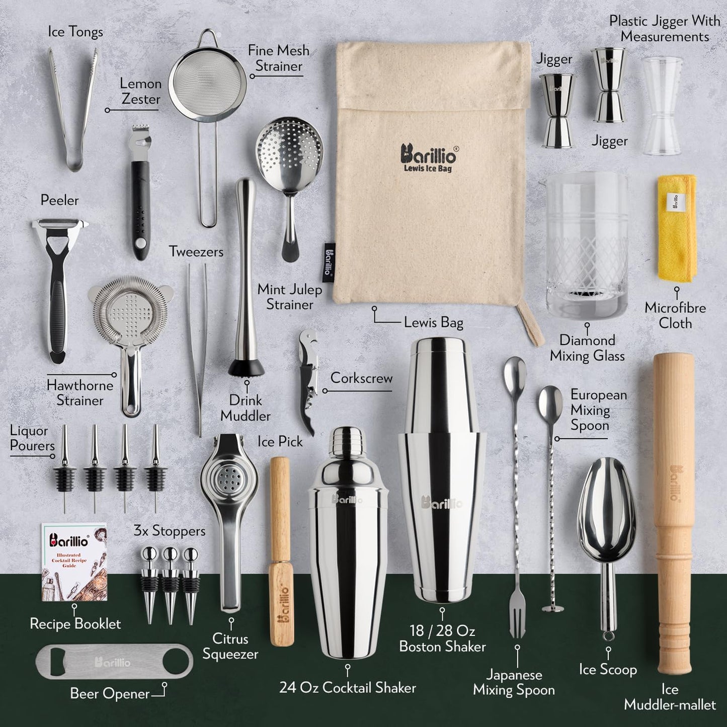 Juego Herramientas Bar Edición Pro Acero Inox Shaker Boston Muddler